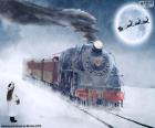 Рождественские пар locomotive, девочка и сани Санта-Клауса
